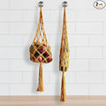 2 Packs Hanging kitchen hanging Basket, Macrame Hanging Basket Vegetable Storage holder breathable handmade basket for Potato Onion Fruit Storage,Boho Decor grocery storage bag,Yellow