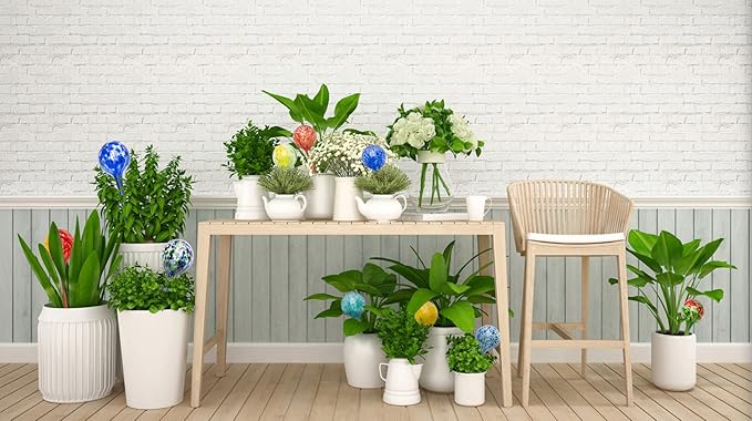 Lexi Home Aqua Globes for Indoor & Outdoor Plants, Self Watering Planters, Hand Blown Glass Watering Can, 2 Pack - Blue