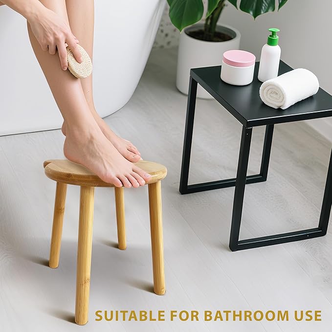 9.8 in Small Wooden Stool, Non-Slip Small Round Stool, Portable and Sturdy, Suitable for Footstools in Bedroom, Bathroom, Kitchen (S)