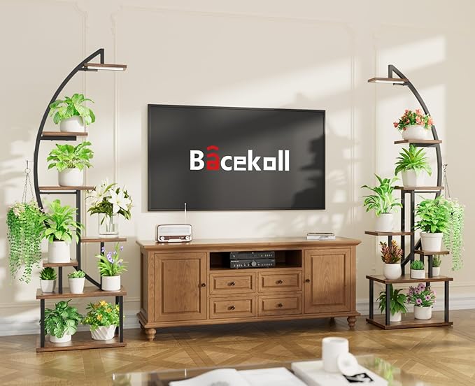 Plant Stand Indoor with Grow Lights: Large Plant Shelf for Multiple Plants, 2 Pack Plant Racks 7 Tiered, Lighted Corner Flower Stands Half Moon, Black Plant Holders Indoor Tall for Living Room Patio