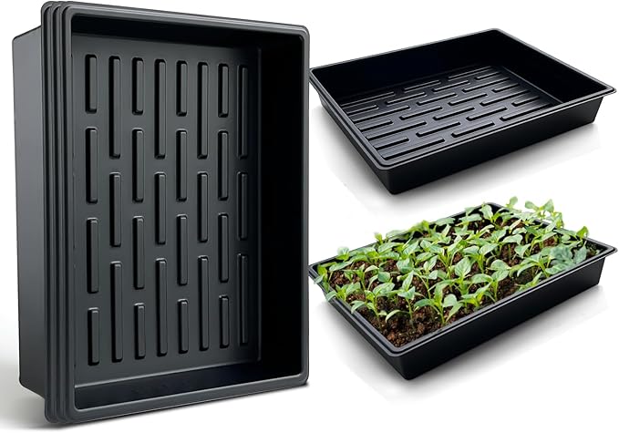 RooTrimmer Seed Starter Tray, 5 Packs Plant Tray, Durable Plastic Growing Trays, Stackable Seedling Starter Trays Perfect for Indoor, Outdoor, Greenhouses, 16.5" L x 13.2" W x 2.8" H - Black