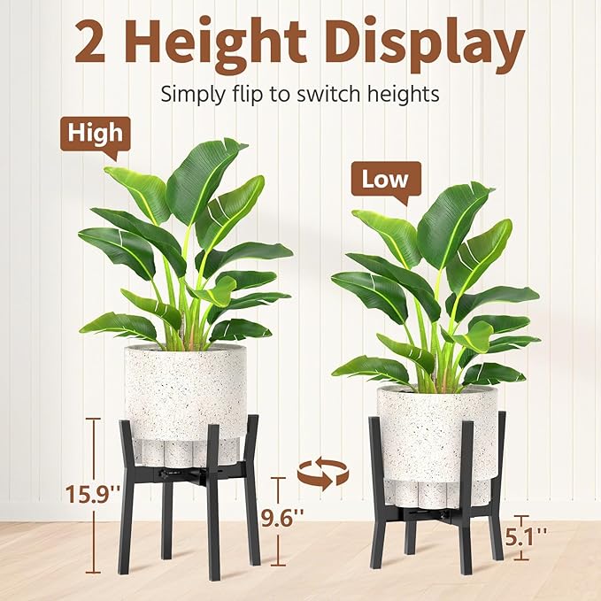 LASZOLA Black Adjustable Plant Stand for Single Large Outdoor Indoor Planters, Heavy Duty Metal Floor Fern Holder Fits 8 to 12 Inch Pots, Elevated Big Flower Stool for Patio – Pot Not Included, 2 Pack