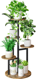 INGIORDAR Plant Stand Indoor Outdoor Corner Plant Shelf for Multiple Flower Pots Flower Stand Holder for Patio Garden Balcony Living Room (Black+Rustic Brown, 5 Tier)