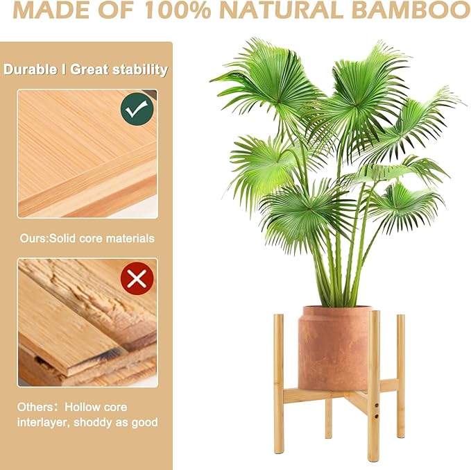 RETON Wood Plant Stand Indoor, Mid Century Modern Indoor Plant Stand, Wooden Plant Holder, Modern Bamboo Flower Pot Stand for Indoor, Outdoor, Garden, Yard, Office (13in, Large)