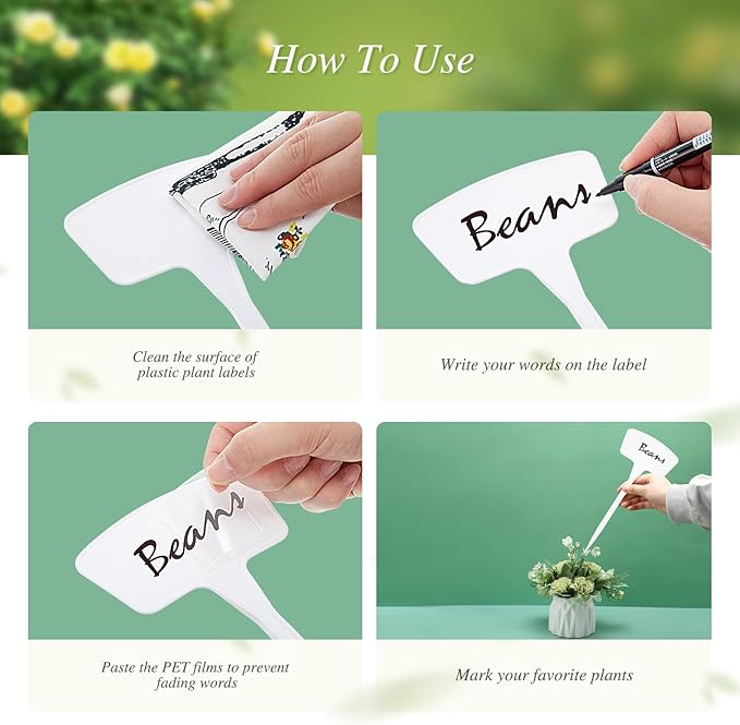 202 Pcs Large Plant Labels Kit 10.63 Inch Include 100 Outdoor White Plastic Plant Tags Waterproof Reusable Markers Stakes 100 PET Films and 2 Marker Pens for Garden Herbs Flowers Pot