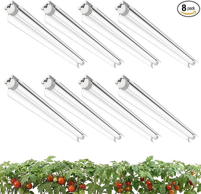 8 Pack LED Grow Light 2FT, 5000K Full Spectrum, 192W(8 x 24W), Linkable Growing Lamp Fixture, T8 Grow Lights for Indoor Plants, Seed Starting, Vegetables
