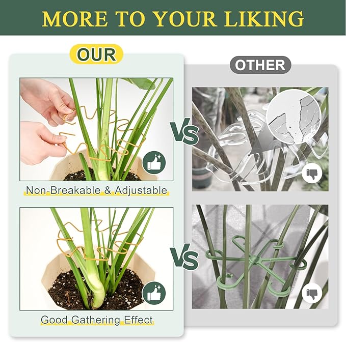 4 Pack Plant Stem Support, Adjustable Metal Monstera Plant Support Small 2PCS & Large 2PCS, Plant Supports for Indoor Plants Moss Pole Growth Plant Support Ring (Gold)