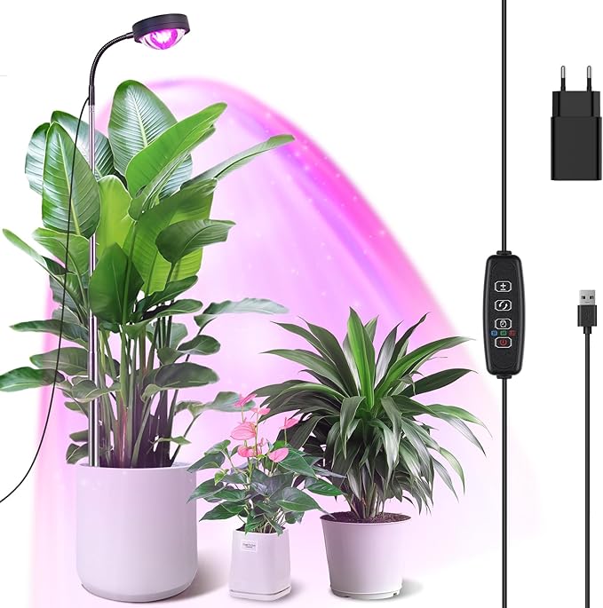 Plant Grow Light, Full Spectrum LED Growing Lights for Indoor Plants with Optical Lens, High PPFD Grow Lamp with 360°Gooseneck, 63in Height Adjustable, 3/9/12H Timer, 3 Color Modes, 10 Brightness
