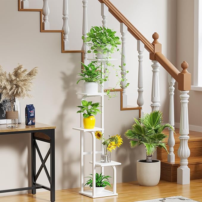 Asgolion 5 Tier Plant Stand Indoor, Plant Shelf for Multiple Plants, Flower Pot Holder Shelf, Planter Display Rack for Patio Garden Balcony Living Room Bedroom Decor, White