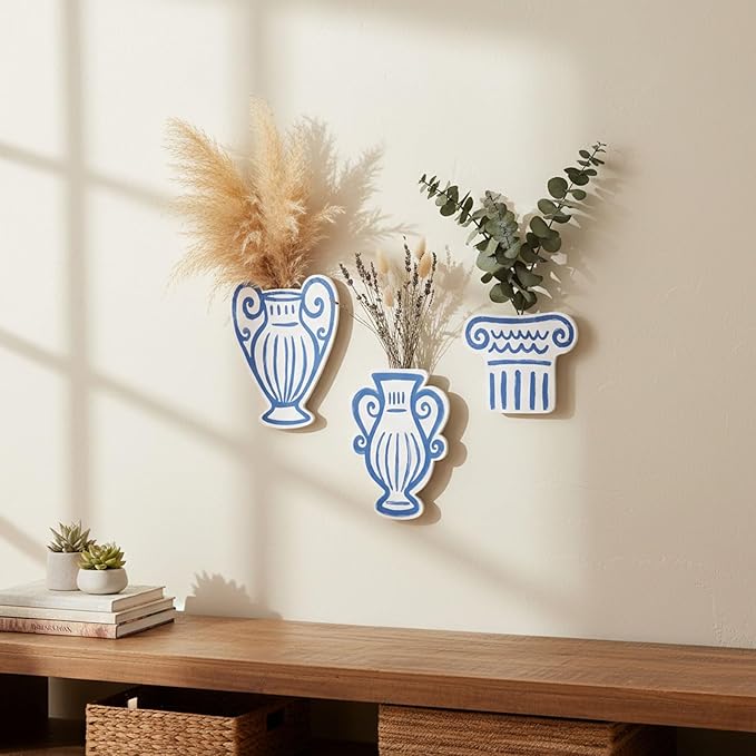 AIM & GGKK Wall Vases for Decor, Set of 3 Metal Wall Mounted Vase for Bedroom Living Room Bathroom Kitchen Modern Metal Decor