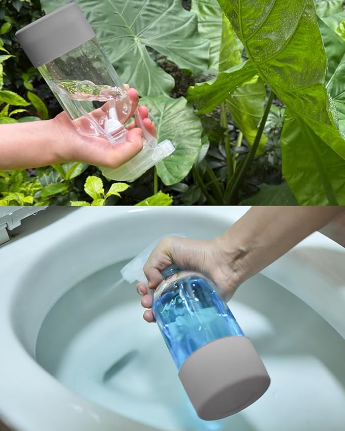 2 Pack 360° Glass Spray Bottles with Silicone Sleeve, 16 oz Empty Refillable Containers with Adjustable Spray Nozzles, Spray Bottles for Hair, Cleaning Solutions and Plants Grey