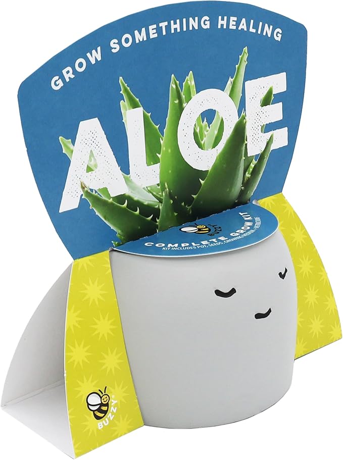 BUZZY Seeds Peaceful Face Planter Grow Kit, 3-Pack – Aloe, Moss Rose & Chamomile Seed Starter Pots with Growing Medium, Cute Decorative Face Pots, Indoor Gardening Gift Set