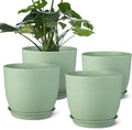 Ferlypote Plant Pots 8 Inch Set of 4, Flower Pots with Multi Mesh Drainage Holes, Planters for Indoor Outdoor Garden Plants and Flowers（Green）