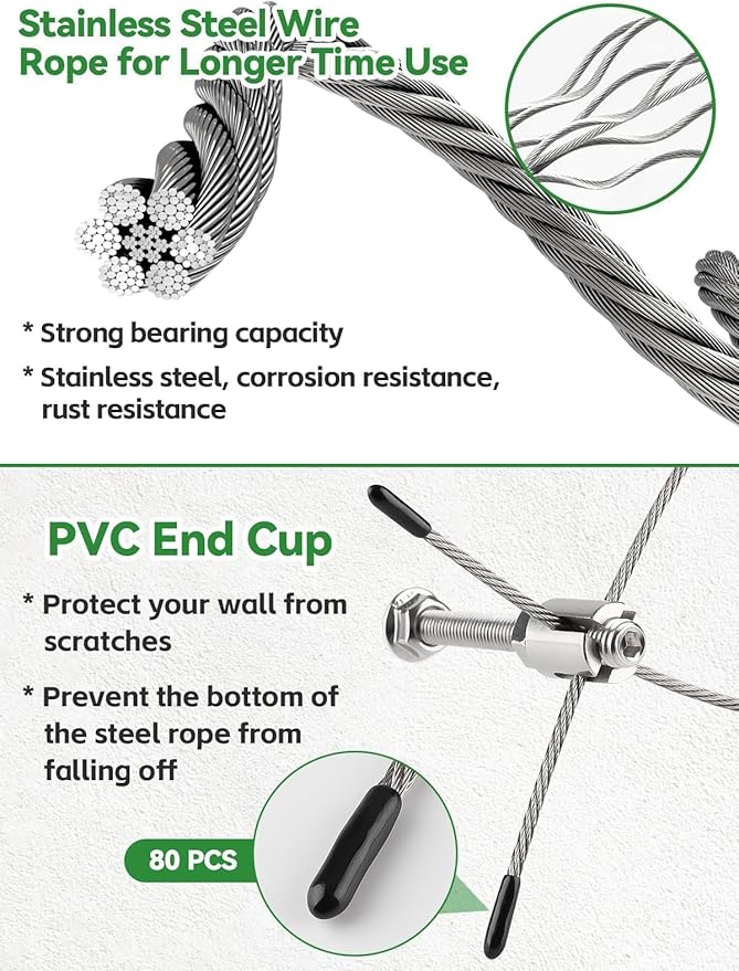 100FT Garden Wire Trellis for Climbing Plants, Kalolary T316 Stainless Steel Garden Trellis for Outdoor Wall-Mounted Heavy Duty Wire Trellis Kit Wire Ropes System Kit for Plants Vines Wall Decoration