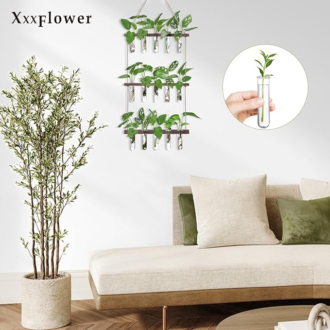 XXXFLOWER Glass Propagation Stations Accessories Glass Test Tubes Tiers Planters Wall Terrarium for Home Office Plant Hanger Flower Vases Wall Decor Hydroponic Cuttings (4 Tube Vases) Clear