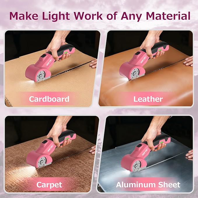 NANWEI Electric Scissors Cordless, Type-C Rechargeable Cardboard Cutter, 4.2V High‑Torque Motor, for Thin Cardboard Carpet Leather (Cardboard Cutter - Pink)