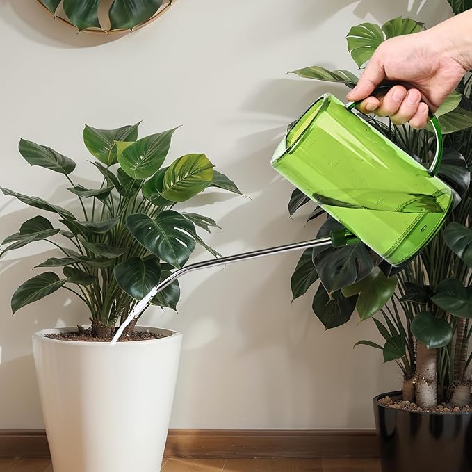 Small Plastic Watering Can - for Home Garden - with Long Spout - 1/4 Gallon - 34 Oz - Green