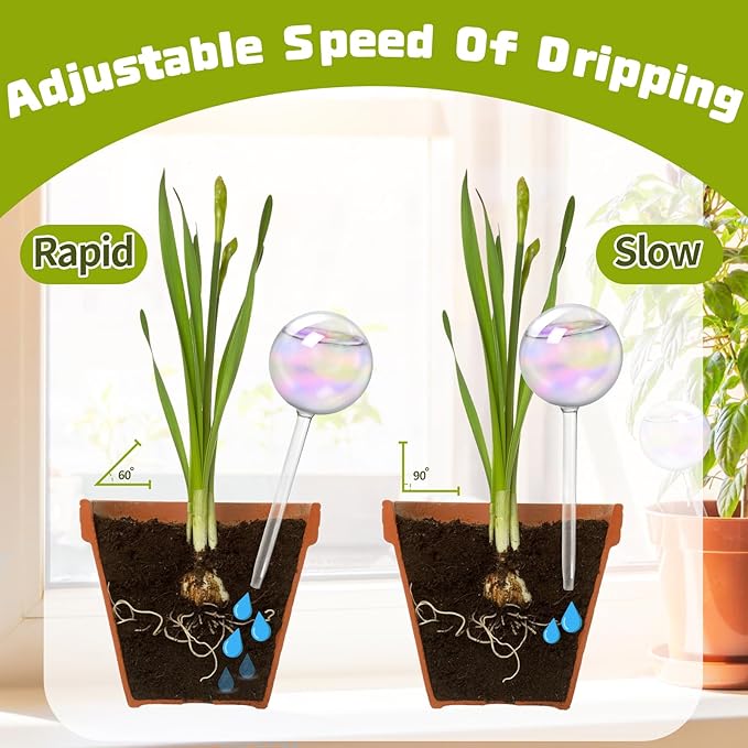 3 Pcs Iridescent Self Watering Globes,Automatic Plant Glass Waterer Bulbs,Rainbow Plant Watering Insert,Clear Glass Plant Water Globes for Indoor & Outdoor