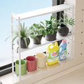 2 Tier Expandable Stackable Narrow Shelf Organizer, Tall Countertop Organizer for Tight Spaces, Windowsill Plant Stand, Over-Sink/Faucet Shelf, Kitchen Storage, Bathroom Vanity, Laundry Room (White)