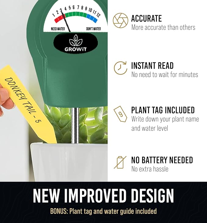 GROWIT Soil Water Monitor for Plants - Soil Moisture Meter | Hydrometer for Plants | Plant Moisture Meter Houseplants | Water Tester for Plants | Farming Indoor and Outdoor Plants- Hunter Green