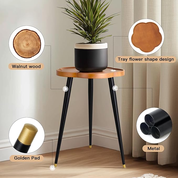 KINNARY Plant Stand Indoor, Wood Plant Table Plant Holder with Raised Design,Heavy Duty Metal Flower Pot Stand, Mid Century Modern Home Decor Small Side End Table（Clr.1-Flower 16" H）