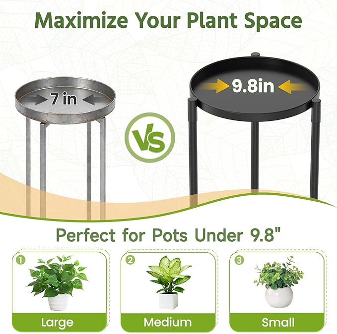 LASZOLA 3 Tier Plant Stand Indoor with Large Metal Tray, Corner Round Flower Holder Rack Tall Outdoor, Morden Planter Display Shelf for Patio Porch Garden Office Living Room, Black