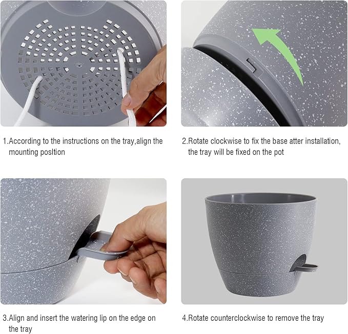 UOUZ 10/9/8 inch Self Watering Pots, Set of 3 Plastic Planters with Mesh Drainage Holes and Deep Reservoir for Indoor Outdoor Garden Plants and Flowers, Grey Speckles