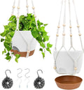 Vanslogreen Hanging Planters for Indoor Outdoor Plants, 2 Pack Self Watering Hanging Pots, Hanging Plant Baskets with Drainage Holes & 2 Types of Plant Hangers (White, 6'')