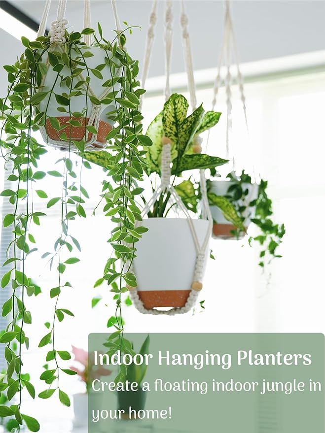 Bouqlife Hanging Planters with Macrame Plant Hangers for Indoor Outdoor Plants 3 Set Self Watering Pots Hanging Baskets Flower Pot Holders 3 Different Size