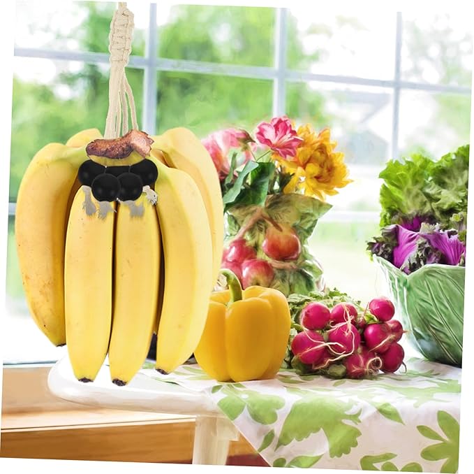 Cabilock Banana Hanging Rack Fresh Keeping Banana Stands Cotton Rope Holder Macrame Rope Storage