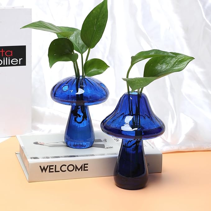 Mushroom Glass Vase Propagation Stations Flower Vases Home Decor Mushroom Planter Cute Vases Garden Decoration Set of 2