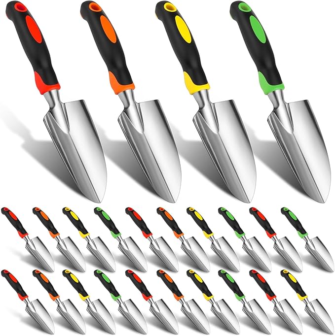 Yaocom 24 Pcs Garden Shovel Aluminum Alloy Heavy Duty Trowel Small Digging Shovels Metal Hand Trowel Spade with Soft Handle for Garden Lawn Yard Planting Tool (Wide Shovel,Yellow,Green,Orange,Red)