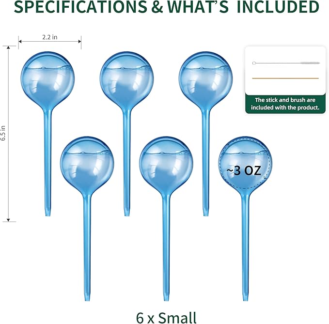 Soilagua 6-Pack Plastic Small Plant Watering Globes, Premium PVC Shatter-Resistant Plant Waterer, Self Watering Planter Insert with Tapered Opening, Automatic Watering Spikes for Daily & Vacation