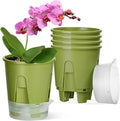 Plant Pots 6 inch Set of 5, Self Watering Pots for Indoor Outdoor, Upgraded Water Inlet Self Watering Planters Flower Pots with Drainage Hole and Clear Saucer Reservoir (Green)