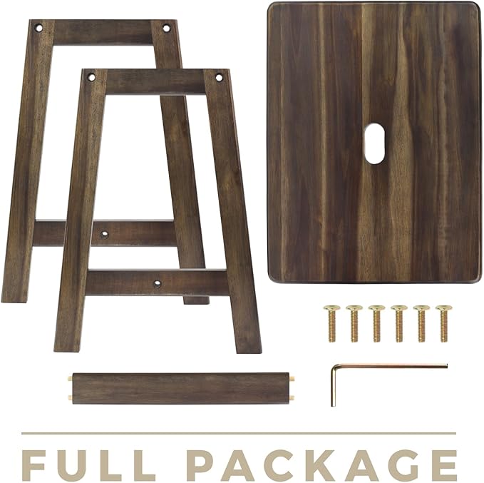 Acacia Wood Stool - Rectangular (16.7" D x 13" W x 17.7" H) - Small Bench Seat, End Table, Bathroom, Plant, Makeup Stool - Walnut Color