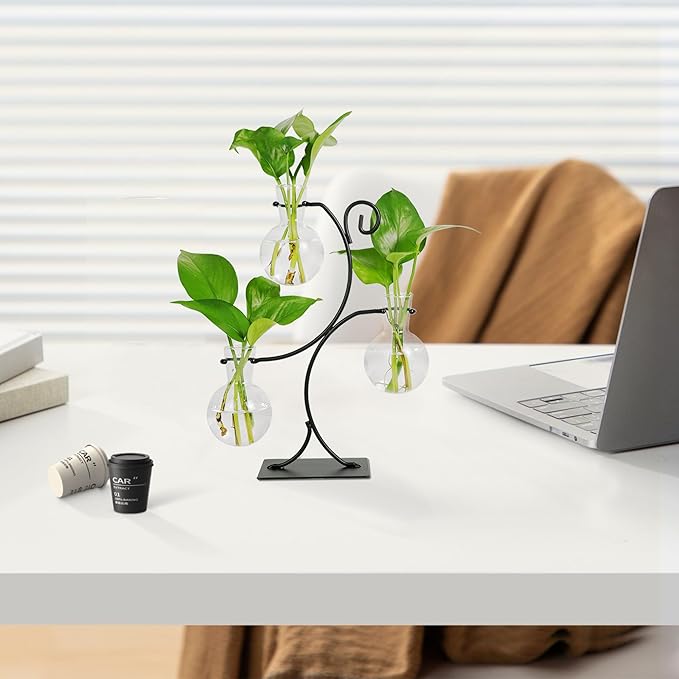 Renmxj 2026 New Desktop Plant Propagation Stations, Plant Terrarium with Metal Stand, 3 Bulb Glass Propagation Vases for Hydroponic Plants, Home Office Decor Planter Gardening Gifts for Women