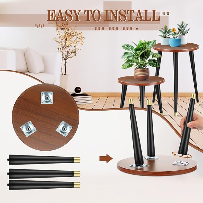 Briwooody 2 Pcs Indoor Plant Stand Mid Century Vintage Wood Modern Flower Pots Holder Round Side Table End Table Plant Stools for Living Room Corner Balcony Decor(Walnut Wood Color)