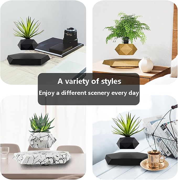 Magnetic Levitation Flower Pot - Rotating Floating Planter for Small Plants - Ideal for Office Desk and Room Decoration