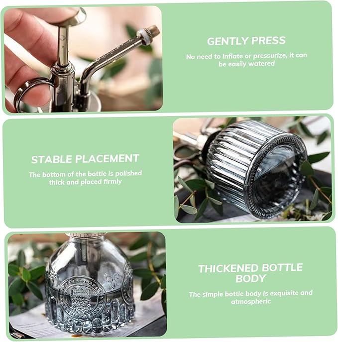 Glass Plant Mister 6.30x3.15 Inch Portable Handheld Fine Mist Vintage Embossment Plant Mister with Handle for Indoor Garden