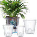 Wonderjune Self Watering Pots for Indoor Plants with Deep Reservoir and High Drainage Holes for Outdoor Plants and Flowers, Bare Root Planter(4.72''/5.91''/7.09''/8.27'',Clear,4 Pcs)