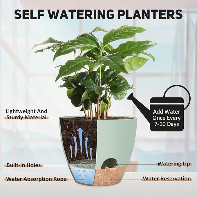 YNNICO 12 inch Large Self Watering Plant Pots, Flower Pots Planters with Multi Mesh Drainage Holes for Indoor Outdoor Garden Plants and Flowers
