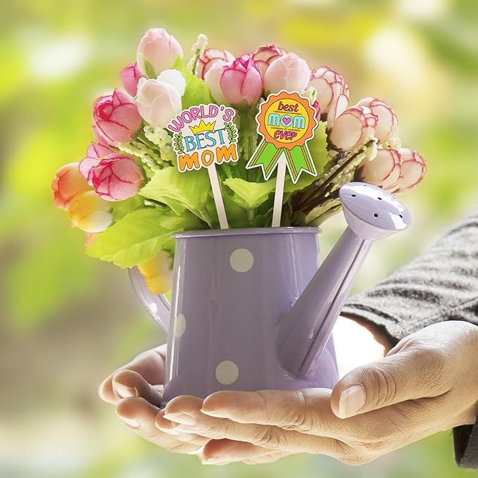 DoubleFill 15 Pcs Mother's Day Crafts Mom Plant Stakes Craft Kits Color Your Own Best Mom Plant Labels Gift DIY Unfinished Cutouts Present Tags for Mother's Day, Gardeners, Funny Gardening Gifts