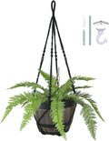 Bouqlife Large Macrame Plant Hanger Black 43 Inch Long for up to 12 Inch Pot No Tassel Cotton Rope Hanging Basket Plant Holder with Heavy Duty Ceiling Hooks