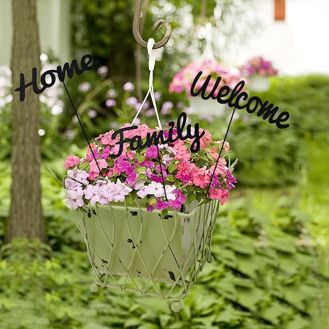 Metal Letters Garden Stakes Yard Art Word Sign Lawn Decoration Indoor Outdoor Plant Pot Decor Decorative Stick for Patio Pathway Flower Bed (home family welcome)