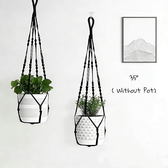 3 ft Macrame Plant Hanger Indoor Handmade Large Long wall Window Black Hanging Planters Holder Outdoor Boho Home Decor Ceiling Basket Hangers Plants