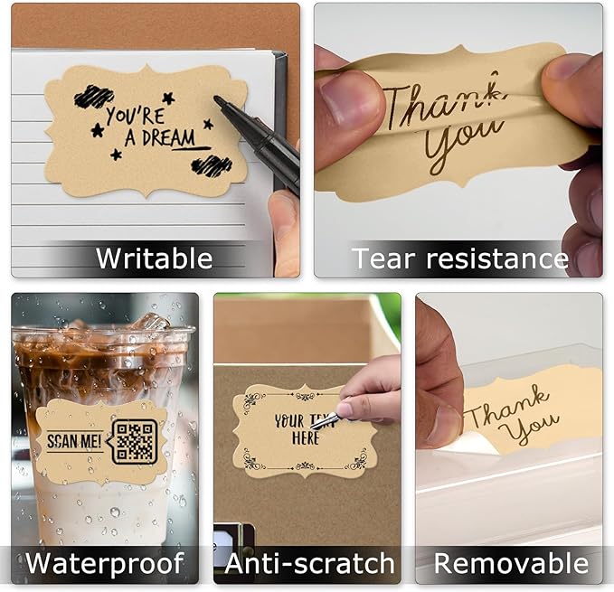 Khaki Thermal Labels 2 × 3 Inch Gift Printer Sticker Christmas Direct Roll Decals Waterproof Name Tag for Wrapping Logo DIY Thanks Card Office 500 PCS