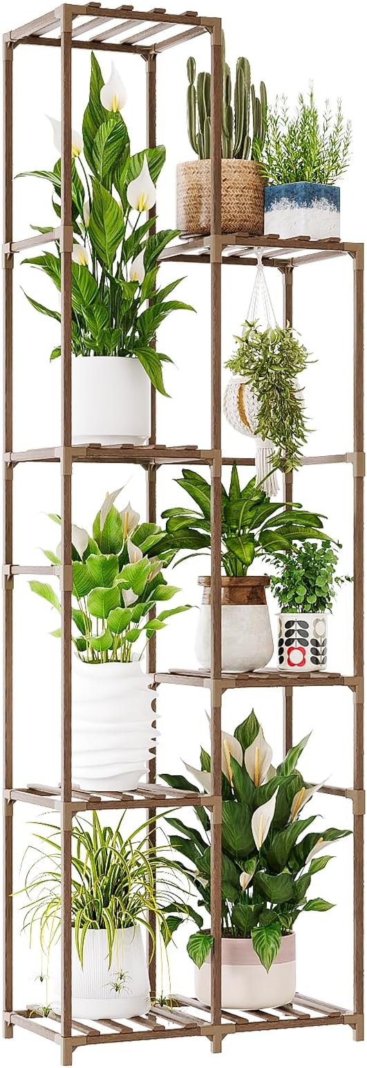 Bamworld Plant Stand Indoor Outdoor 7 Tier Tall Large Wood Plant Shelf Multi Tier Flower Stands Garden Shelves Wooden Plant Display Holder Rack for Living Room Corner