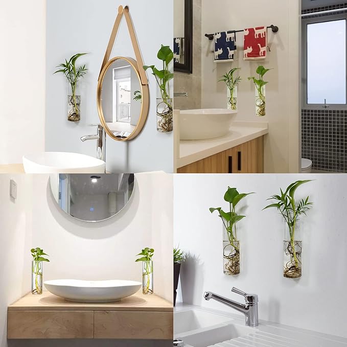 Wall Hanging Planter Glass Plant Propagation Station,Plant Terrarium Perfect for Home Garden Office Decoration Accessories-4 Cylinder Shape Container