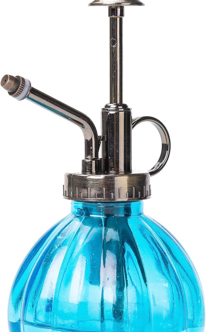 THY COLLECTIBLES Flower Water Spray Bottle Can Pot Plant Mister | Vintage Pumpkin Style Decorative Glass Plant Atomizer Watering Can Pot with Pump for Terrariums Flowers Potted Plants (Blue)