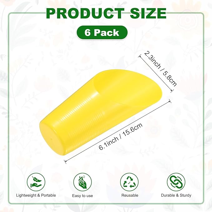 M METERXITY 6-Pack Bonsai Soil Scoops, Plastic Garden Soil Scoops Bucket Shovel Potting Scoopers for Transplanting/Flower Planting/Plant Succulent, Colorful Small Gardening Tools [Yellow]